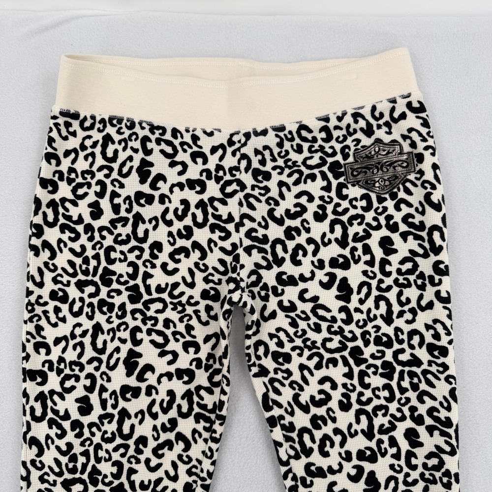 Harley-Davidson Womens Leopard Print Thermal Pajama Leggings Waffle Knit Large - Picture 3 of 8
